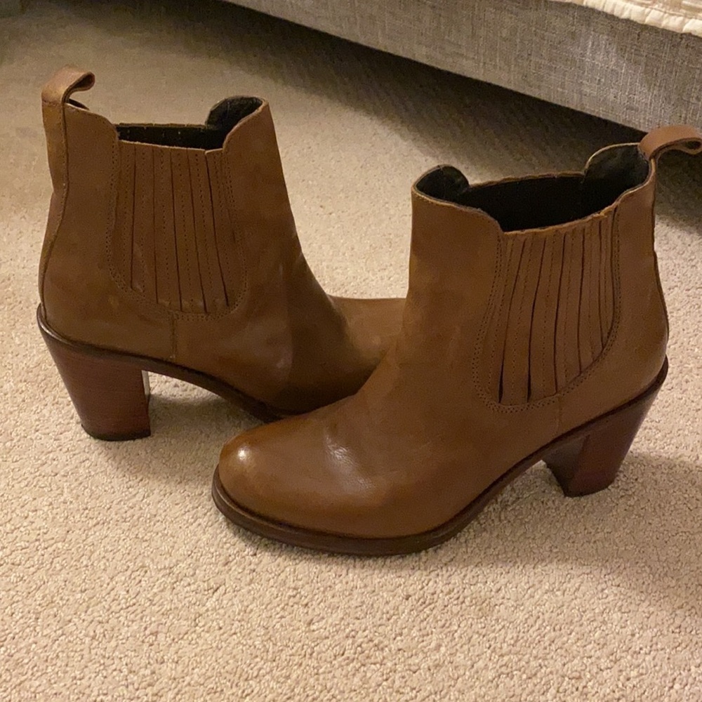 Olive green/brown leather booties